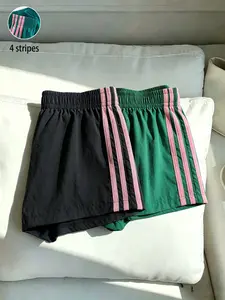 2-Pack Summer Multicolor Casual Side Stripe Shorts, Elastic Waist Loose Fit Women's Athletic Bottoms, Daily Wear Sporty Pants, Workout Gym Shorts, Athleisure Shorts