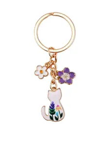1/20pcs Cat Keychain, Cute Bag Charms Enamel Flower Kawaii Cat Key Chains Japanese Keyring Garden Decoration for Car Keys Purse Handbags Girls Women Gift Crafts Accessories