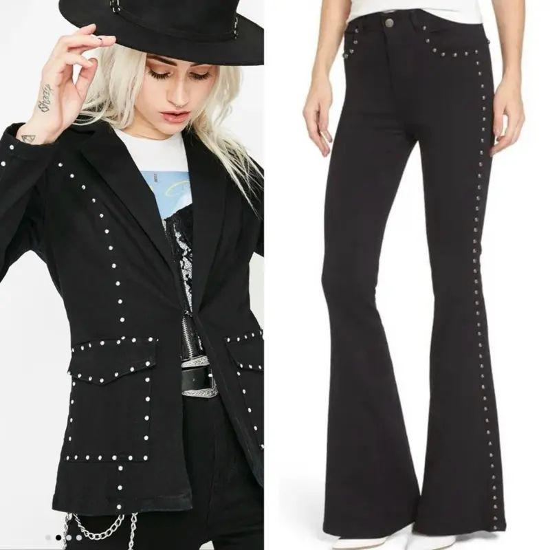 AFRM Black Wide Leg Pants with Silver Studs/size:29