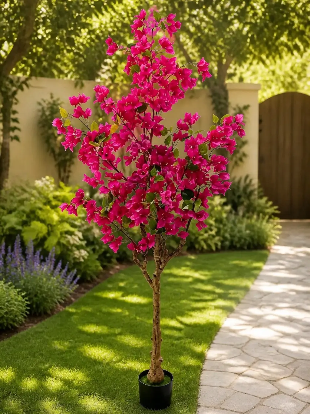 Artificial bougainvillea 6 feet, vivid pink silk flower ornamental plants, artificial blooming green trees used for indoor and outdoor living space, porch, courtyard office, wedding decoration, key decorative artificial plants.