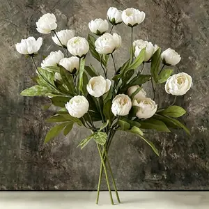 3/6 Bundles Artificial Peony Flowers, 27 Inch Decorative DIY Centerpiece, Wedding and Home Decor, Spring Gift Silk Ribbon Set (no Vase)