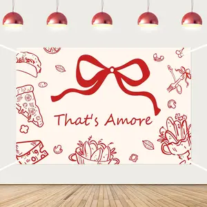 1Set Thats Amore Backdrop Italian Themed Wedding Shower Backgdrop Red Bow Party Backdrop Decor for Women Bridal Shower Engagement Bachelorette Party Photo Booth Props Supplies 5  3ft