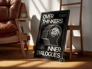 [SALE UP TO 50% - UNFRAMED] Overthinkers Trippy Wall Art, Psychedelic Poster, Black Wall Art, Retro Wall Decor, Spritual Wall Print, 70s Wall Print, Vintage Poster  - Complimentary Delivery