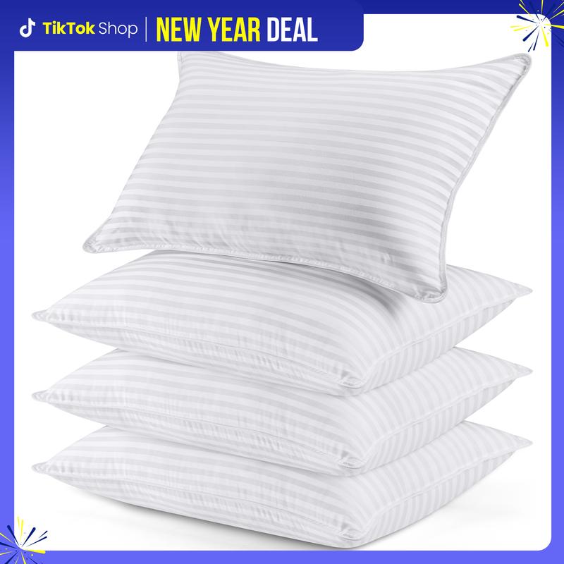 Utopia Bedding Hotel-Quality Bed Pillows for Sleeping - Set of 4, Soft Contoured Design, White Striped, Queen Size, Comfort for Back, Stomach, or Side Sleepers Utopia Bedding Hotel-Quality Bed Pillows for Sleeping - Set of 4, Soft Contoured Design, White Striped, Queen Size, Comfort for Back, Stomach, or Side Sleepers