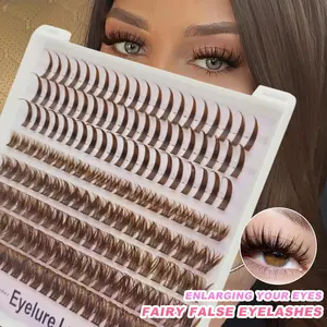 Brown 60pcs Spikes Eyelash Clusters + 100pcs 60D Cluster Eyelash Extensions D-Curly Lash Extensions Wispy Cluster Lashes For Beginners, Diy False Eyelashes, Diy Volume Eyelashes, Hybrid Lash Set, Fake Lashes