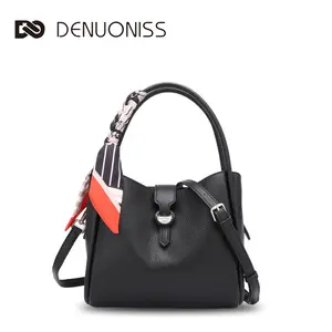 DENUONISS Large-Capacity Bucket Bag with Luxurious Silk Scarf - Lightweight Textured Woven Handbag for Women - One Shoulder Crossbody - Versatile for Commuting Dates & Travel - Handcrafted Design