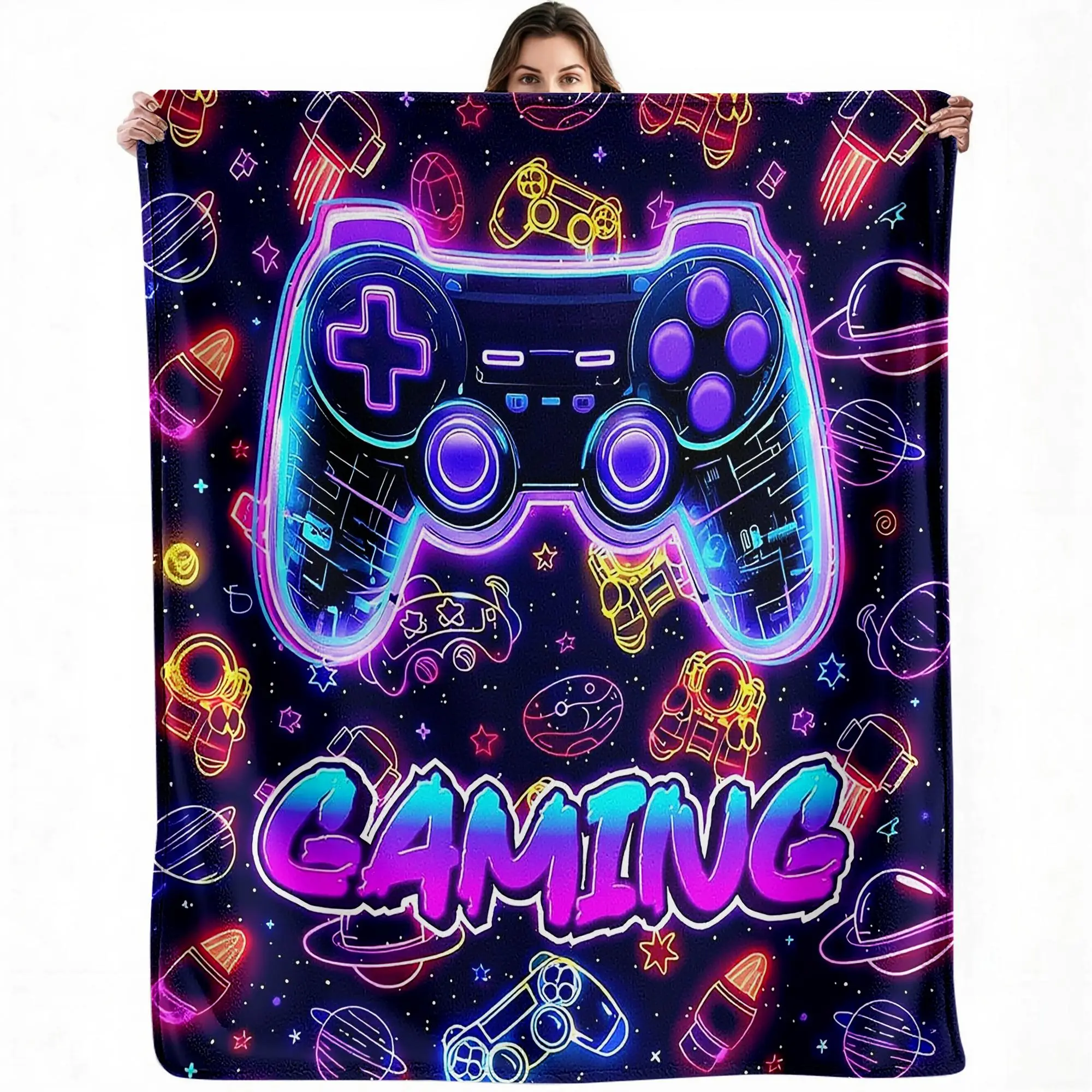 Gaming Blanket Neon Gamer Room Aesthetic Throw for Game Lovers