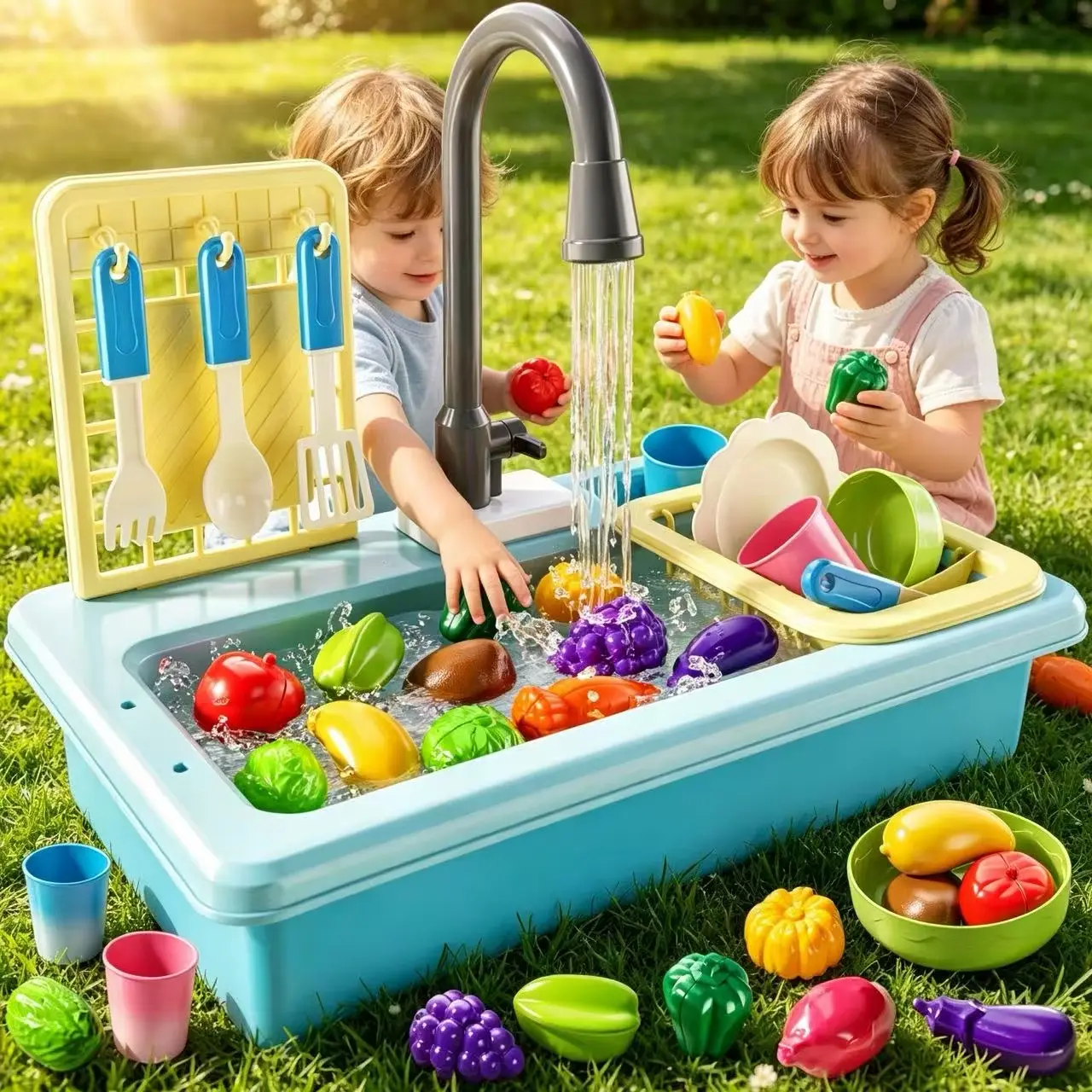 Kid-Safe Kids Kitchen Playset for 3-4 Years Unisex Children - Running Water Play Sink, Electrical Dishwasher Toy, Color-Changing Accessories, Developmental Dish Games