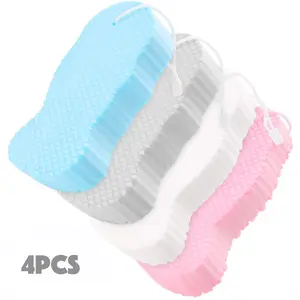 4Pcs Exfoliating Bath Sponge, Magic Bath Sponge Dead Skin Remover for Body, Soft Bath Body Shower Sponge, Reusable Body Sponges for Shower (Pink Blue Gray White) Personal