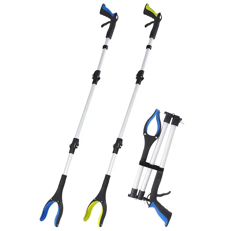 [Extra-Long Magnetic Tip] Foldable 43-Inch Trash Grabber |   Tri-fold Blue Extra-Long, Magnetic Tip, Lightweight Telescopic Arm, Multi-angle Flexible Gripping |   Multi-functional Sweeping Pliers for Bedroom, Kitchen, Patio, Floor Cleaning