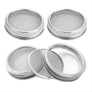 4 Pack Stainless Steel Sprouting Jar Lid for Wide and Wide Mouth Mason Jar for Growing Sprouts