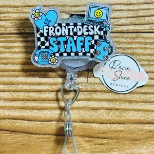 Front Desk Staff Checkered Board Small Badge Reel