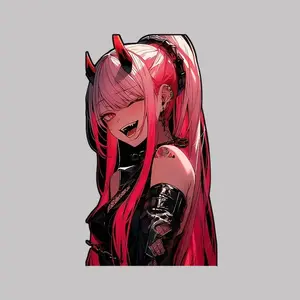 Zero Two Dark Anime Vinyl Sticker, Gothic Darling in the Franxx Decal, Punk Waifu Sticker, Laptop Phone Decor