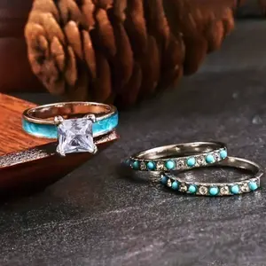 3 pcs fashion engagement rings for women, simple design in European and American style with square stones, wedding rings, Valentine's Day gifts