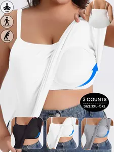 5-Pack PLUS SIZE Women's Adjustable Spaghetti Strap Camisole - Soft, Comfortable Padded Tank Tops for Yoga, Fitness, Casual, and Everyday Wear -Tube, Womenswear,Built in Bra Vest,All Seasons