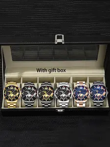 Men's Business Fashion Round Dial Quartz Watch Set, with Gift Box, Fashion Watch Set for Party, Daily Decor, Trendy All-match & Exquisite Watch Set for Birthday Gift, Fashionable Wristwatch, Business Fashion Watches