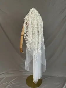 Mantilla Wedding Veil, Floral Lace Bridal Veil, Wedding Mantilla, Waltz Length Veil, Beaded Lace Veil, Fairy Veil For Bride, Custom Length