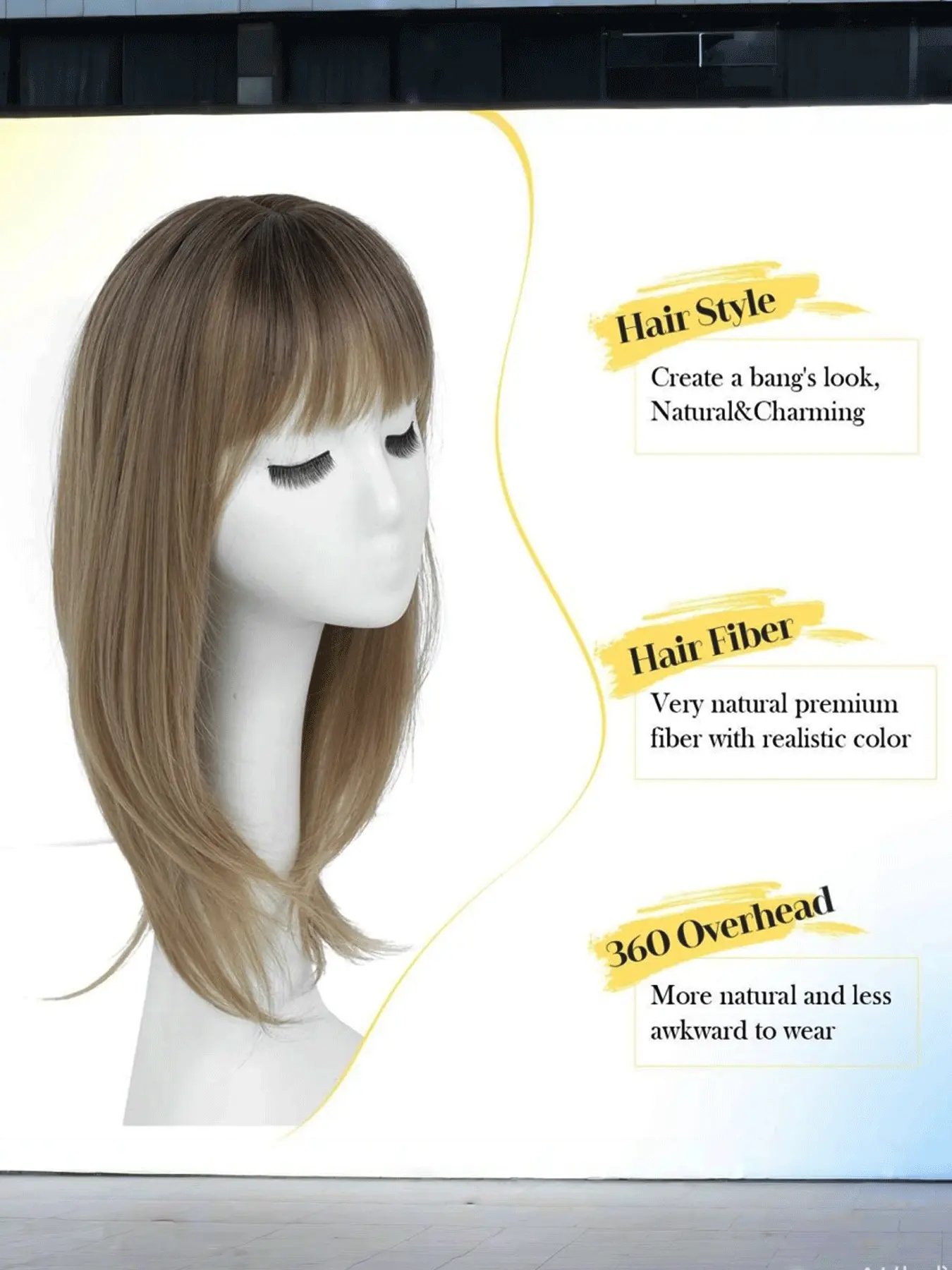 20in Synthetic Hair Topper with Fringe Bangs for Volume & Thinning Hair Limited Stock Ombre Blonde Hair Topper 20 Inch 360° Cover  main image 4