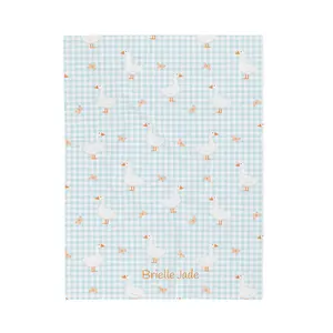 Personalized baby name Gingham Geese Pattern Velveteen Plush Blanket | baby gift, toddler gift, baby shower gift, newborn gift