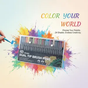 24 colors Double-Ended Watercolor Brush Pens with Fine Felt Tip & Gel Ink Marker - -Tip Art Supplies for Coloring Books, Drawing, Doodling, Note-Taking - Ideal for Artists, Students, Office - Perfect Gift for,, s (Christmas,