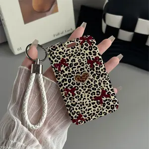 Leopard Heart Bows Pattern Design Plastic Id Card Holder With Lanyard for Doctors, Nurses, Students-Bus Card Case, Campus Card Protector Perfect Halloween Christmas Gift