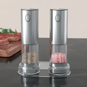 2-Pack Electric salt and pepper grinder set with LED indicator, rechargeable Automatic pepper grinder, adjustable coarseness, suitable for one-handed operation in the kitchen