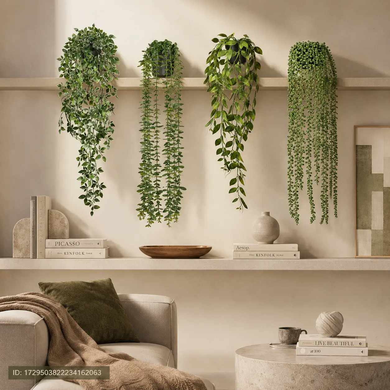 4 Pack Fake Hanging Plants Artificial Decor Faux Potted Greenery Hanging Plants Indoor for Room Home Shelf Outdoor Decor for Summer Porch Patio Planters, New Home Garden Decor & Moving Season, SohoChic,dorm essentials,Back to school