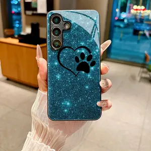 Paw Print and Heart Overlapping Silhouette Creative glass phone case for Samsung Galaxy S26 S25 S24 S23 S22Pro S21 S20 Fe Plus Ultra Pro A56 A55 A54 A53 A52 A51 A36 A35 A34 A32 A26 A25 A24 A23 A16 A15 A14 A06 A05 A03s,high-end fashion