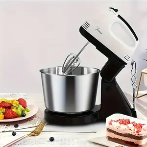 Multi functional electric mixer, desktop and handheld dual-use mixer, multiple speeds for easy mixing without splashing, streamlined handle with stainless steel bucket, suitable for making cakes, cream, drinks, milkshakes, etc. standing  mixer #momtips