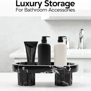 Elborse Marble Oval Tray with Stand 10" inches Handmade Decorative Tray, Ideal Vanity and Bathroom Counter Tray, Perfume Organizer and Serving Tray for Counter Organizer