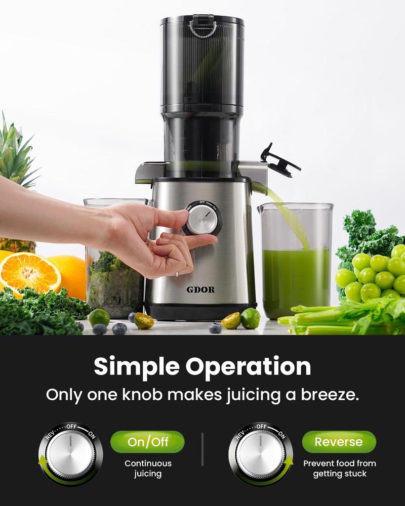 GDOR Cold Press Juicer with 5.3" Wide Feed Chute 150NM Powerful Motor Slow Masticating Extractor High Juice Yield Easy to Clean Fits Whole Fruits & Vegetables Black GDOR Cold Press Juicer with 5.3" Wide Feed Chute 150NM Powerful Motor Slow Masticating Extractor High Juice Yield Easy to Clean Fits Whole Fruits & Vegetables Black