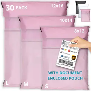 Shipping Bags (30 Pack) with Label Pouch - 8x12, 10x14 & 12x16 - Poly Mailers for Clothes, Self-Seal Plastic Mailing Envelopes - Tear & Water-Resistant Packaging Bags for Clothing, Not Padded