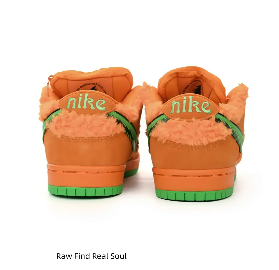 Unisex Autumn Orange Low Top Skate Sneakers, Premium Matte Orange Suede Upper With Soft Fuzzy Fluffy Patchwork Overlays, Eye-Catching Jagged Black Outline Bright Green Contrast Side Logo