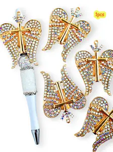 Creative Cross Crown Wing Ornament, DIY Gift Choice, Handmade Bead Pen Chain Keychain, Indoor Decoration Car Hanging Accessory, Keychain Jewelry