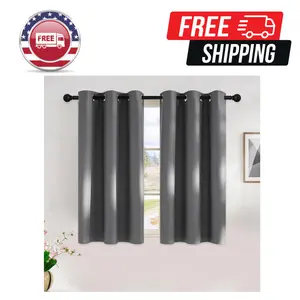 Grey Kitchen Blackout Short Curtain Panels for Bedroom, 45 Inch Long Thermal Insulated Grommet Top Blackout Draperies and Drapes (2 Panels, W42 x L45 -Inch, Grey)