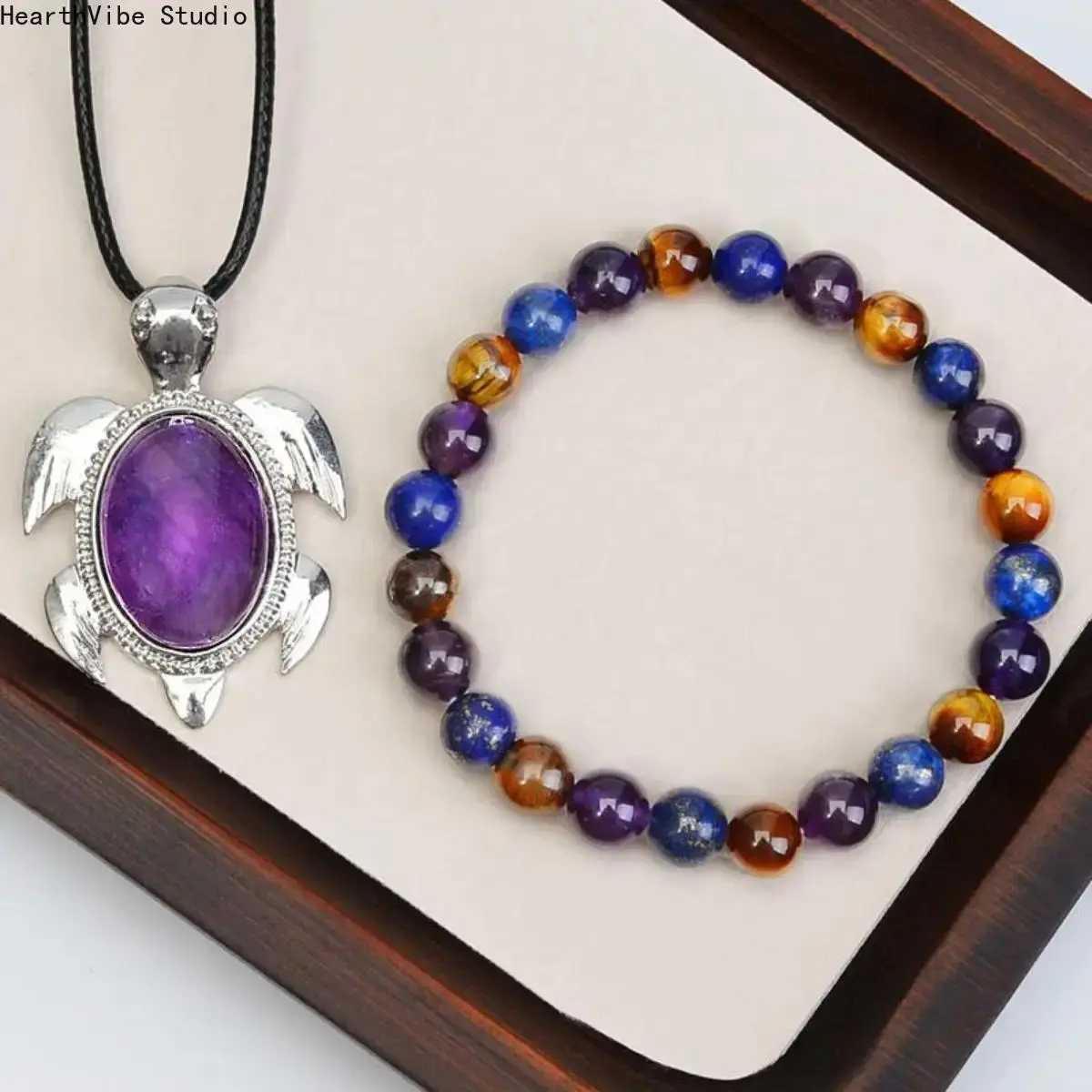 Natural Gemstone Jewelry Set, Unisex 2-Piece Beaded Sports Bracelet and Necklace for Energy Protection and Anxiety Relief
