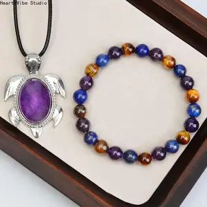2PCS Anxiety Relief Crystal Bracelet & Necklace Set for Women – Natural Crystal Healing Jewelry with Affirmation Card, Energy Protection Spiritual Bracelet Gift for Mom, Girlfriend, Friend