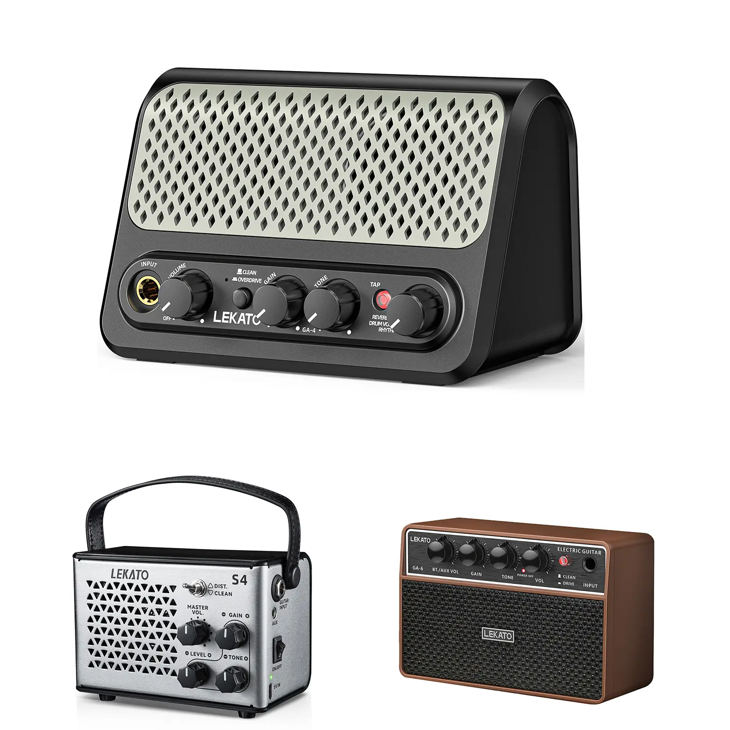 LEKATO GA-4 10W Portable Professional Electric Guitar Amplifier with Clean & Overdrive Channel Reverb Bluetooth Mini Small Guitar Amp Powerful Stereo Sound / LEKATO S4 Metal 10W Two Channels Rechargeable Guitar Amp for Practice