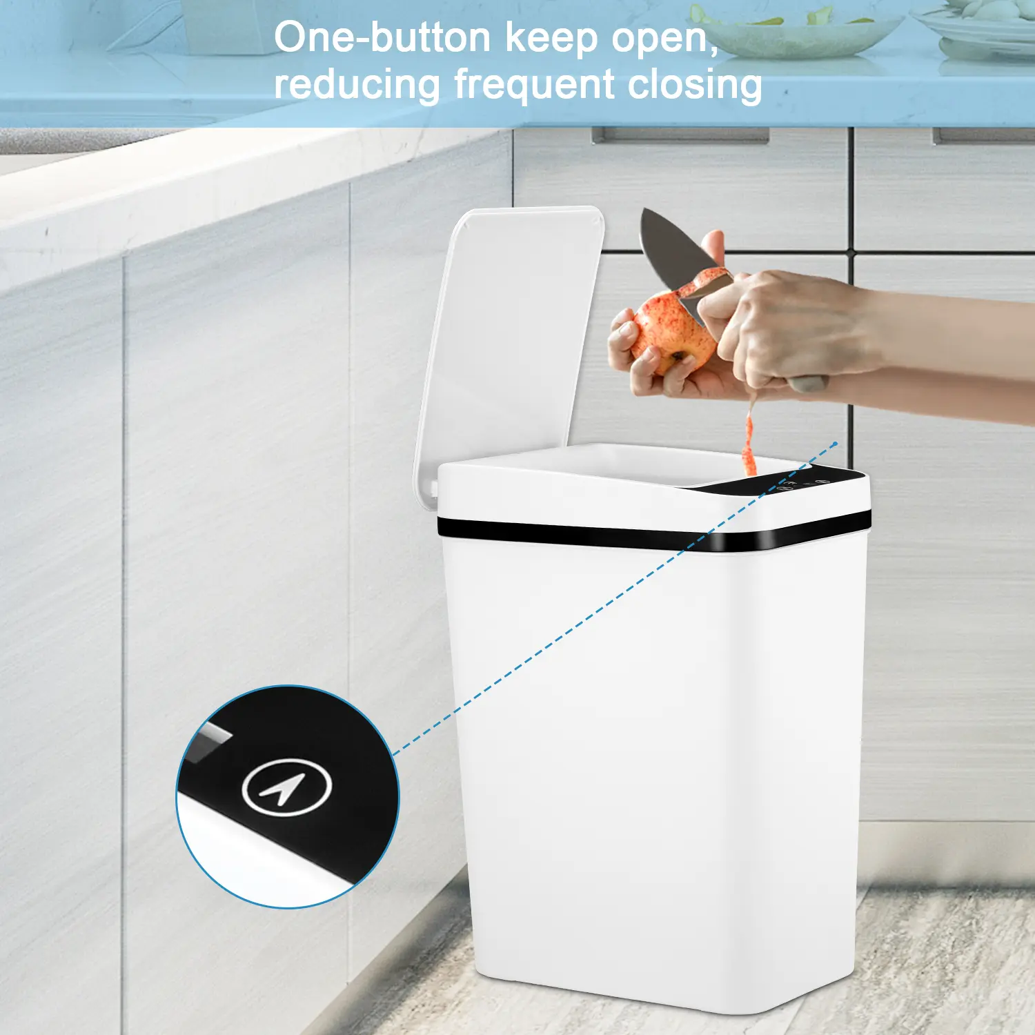 HOT! Automatic Trash Bin - Grey 12L ABS+PP Plastic Infrared Smart Sensor Touchless Bathroom Trash Can, 2 AA Battery-Operated Auto Open, Compact Easy-Maintenance Garbage Cans for Kitchen (23.5cm*15.5cm*30cm)