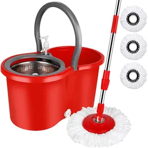 Spin Mop and Bucket with Wringer Set, 360° Spinning Mop Bucket System with 3 Microfiber Mop Replacement Heads and 61" Stainless Steel Adjustable Handle for Floor Cleaning