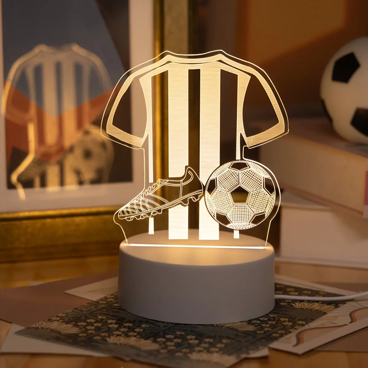 USB Creative Glowing Soccer Jersey Night Light, Decorative Desk Lamp, Bedroom Living Room Study Decoration, Unique Tabletop Lamp