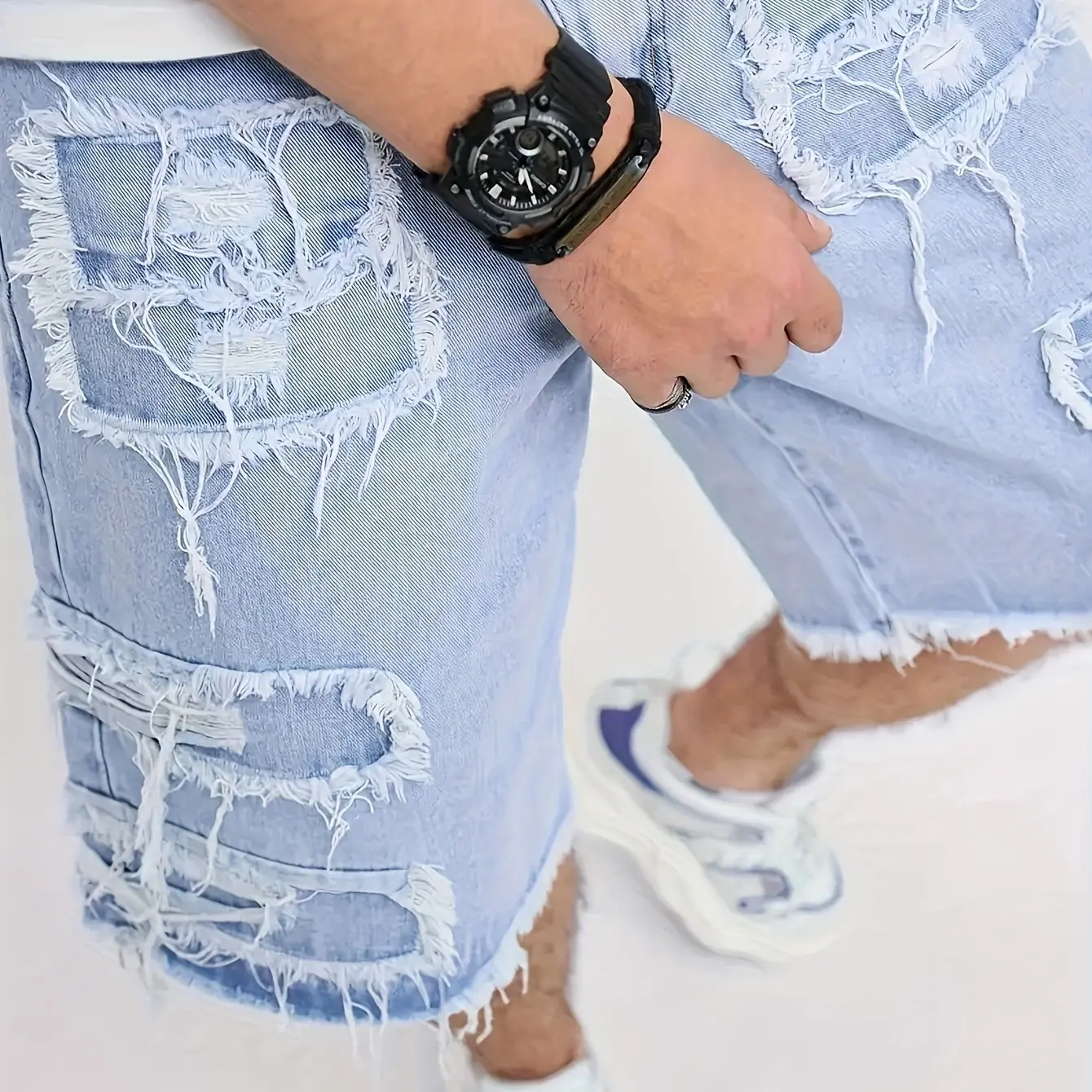 Raw Hem Denim Shorts with Rips – Edgy Urban Casual Warm-Weather Essential Raw Hem Denim Shorts with Rips – Edgy Urban Casual Warm-Weather Essential