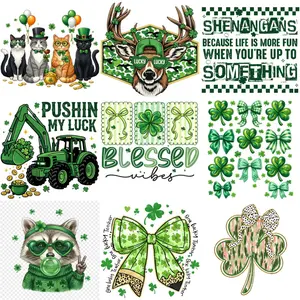 9 Pack St Patrick's Day Iron On Patches Cat Deer Clover Designs DIY Heat Transfer Appliques for Clothes T-Shirt Hat Pillow Jeans Backpack Washable No Sewing Ideal Women Gift