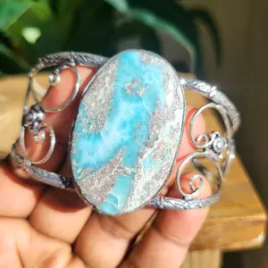 Larimar Crystal Bracelet Rainbow Moonstone Labradorite Bangle Lapis Cuff Jasper - 925 Silver Stamped Women's Gemstone Jewelry