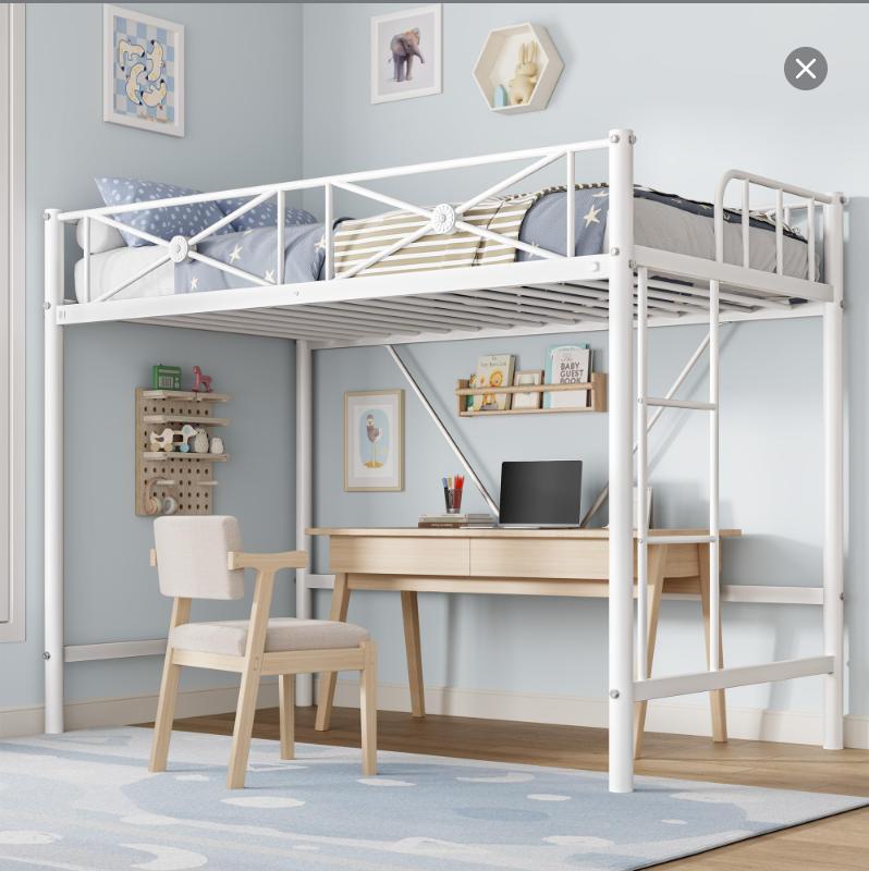 SA-Garvee Twin Size Loft Bed, Industrial Heavy Duty Metal Loft Bed Frame with Ladder and Guardrail for Kids Adults, Small Space Saving Design for Bedroom Dorm, White SA-Garvee Twin Size Loft Bed, Industrial Heavy Duty Metal Loft Bed Frame with Ladder and Guardrail for Kids Adults, Small Space Saving Design for Bedroom Dorm, White