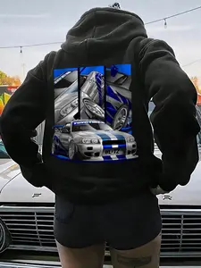 Women's Car & Letter Print Drop Shoulder Thermal Lined Hoodie, Fashion Casual Drawstring Pocket Hooded Sweatshirt for Daily Holiday Outdoor Wear, Ladies Clothes for Fall & Winter