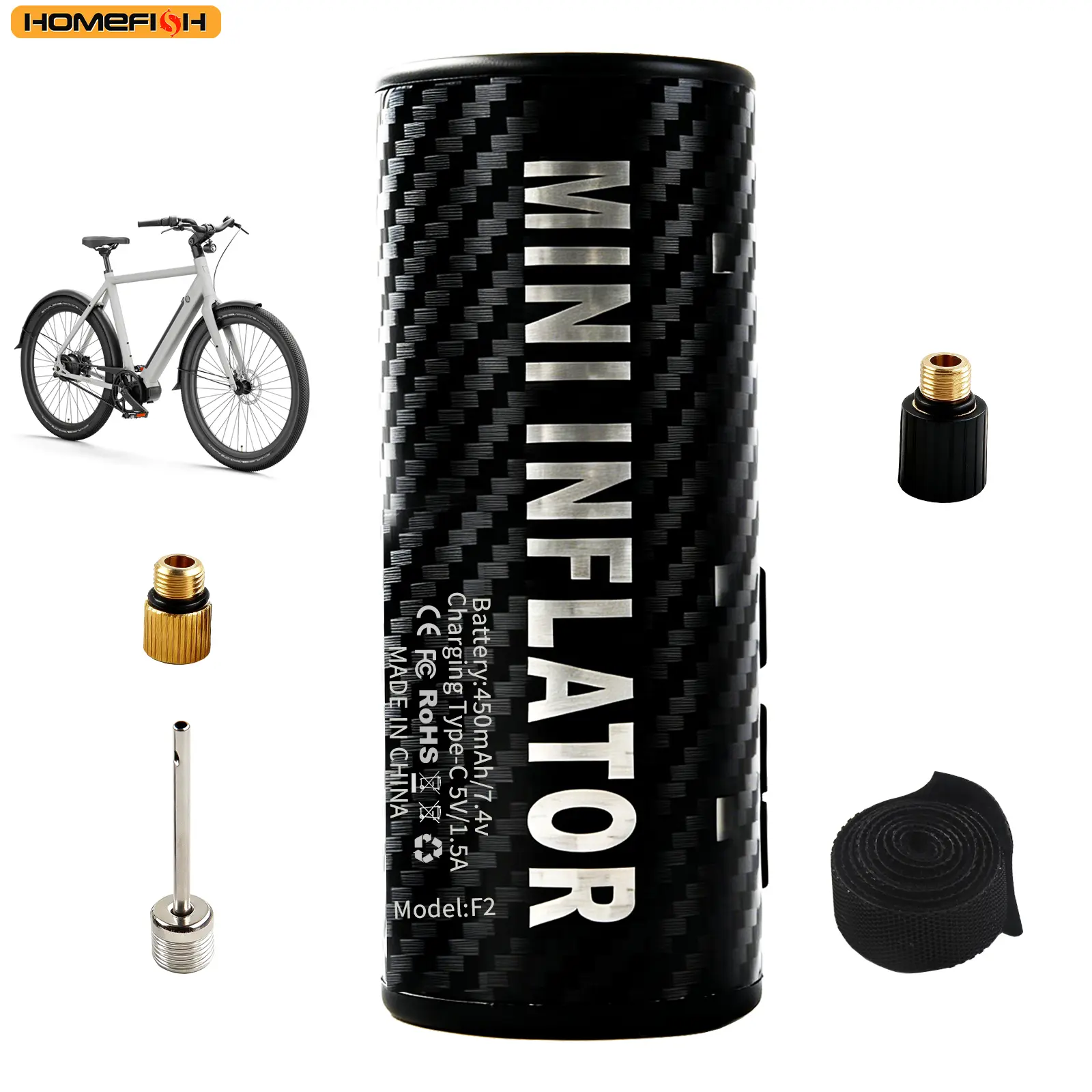 HOMEFISH F2 Mini Air Pump – 115g Ultra-Light, 130PSI, 30-Min Fast Charge, Multi-Scenario, LCD Display & Brushless Motor
