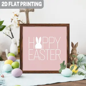 2D Retro Bunny Silhouette Wood Framed Wall Sign - Happy Easter Decoration with Bunny Cutouts,Wood Square Panel Suitable for Home, Spring Parties,Easter Egg Hunt Gift, Spring Festivities, Holiday Decorations