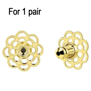Earring Backs for Droopy Ears, 4PCS Flower Shape Earring Support Backs Replacements for Heavy Earrings Tight Locking Earring Backs for Studs Large Pierced Lifter Backings Gift for women