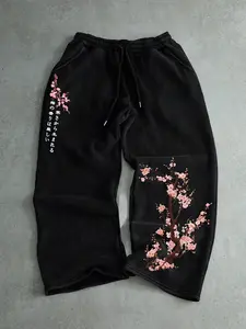 Men's Floral Print Casual Sweatpants with Drawstring Wide Legs, Comfortable Loose-Fitting Lounge Pants for All Seasons